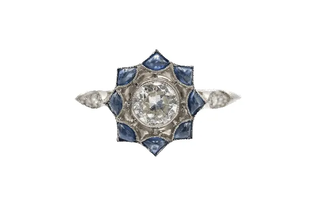 Old platinum ring with diamonds and sapphires, first half of the 20th century sold by 58 Facettes
