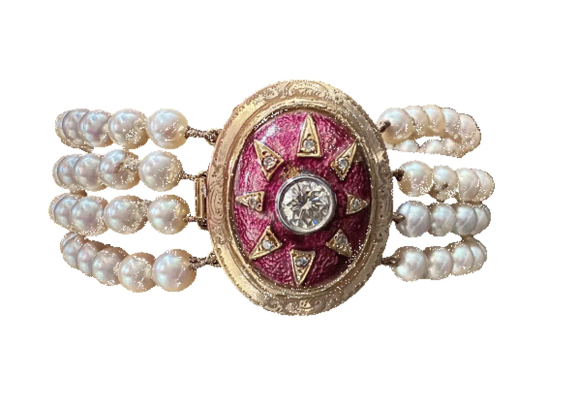 Bracelet XIXème or et émail rouge, diamant de 0,80 carat sold by 58 Facettes