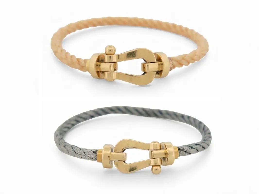 bracelet FRED force 10 gm manille or jaune 18k t 18 cm 2 cordons sold by 58 Facettes