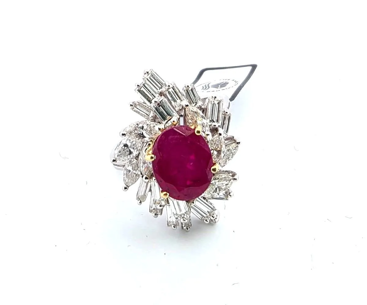 Magnifique bague en or blanc ornée d'un rubis de Birmanie et de diamants sold by 58 Facettes