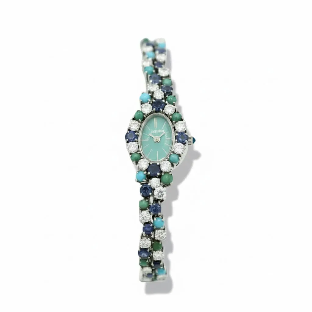 Uti - Montre Ovale - Or Blanc - Diamants, Saphirs et Turquoise sold by 58 Facettes product image thumbnail 4
