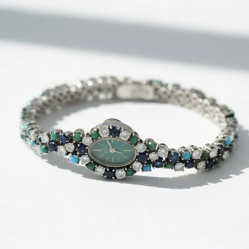 Uti - Montre Ovale - Or Blanc - Diamants, Saphirs et Turquoise sold by 58 Facettes product image thumbnail 3