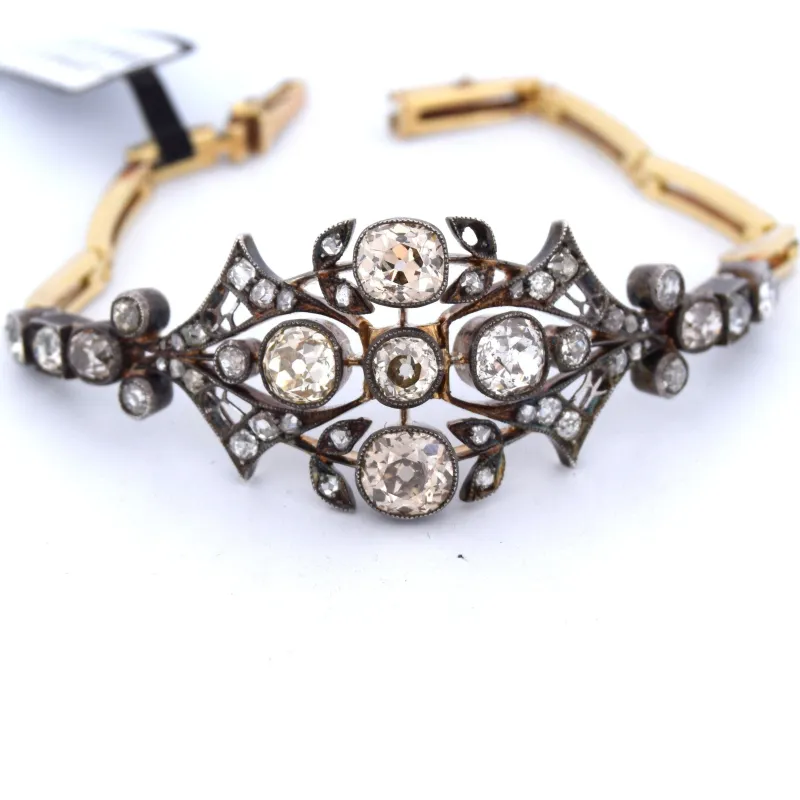 Bracelet ancien en or rose et argent avec diamants sold by 58 Facettes