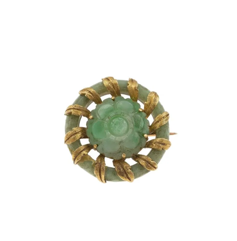 Broche fleur vintage en or jaune et jadéite de Mario Buccellati sold by 58 Facettes
