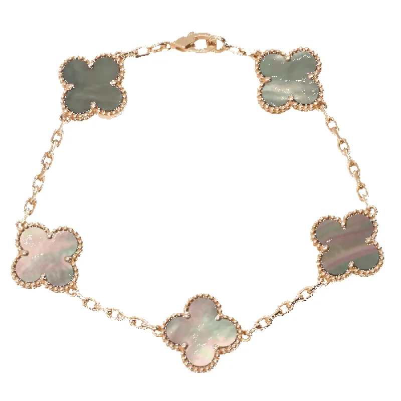 Bracelet Van Cleef & Arpels Special Order Vintage Alhambra 5 motifs nacre grise en or rose sold by 58 Facettes