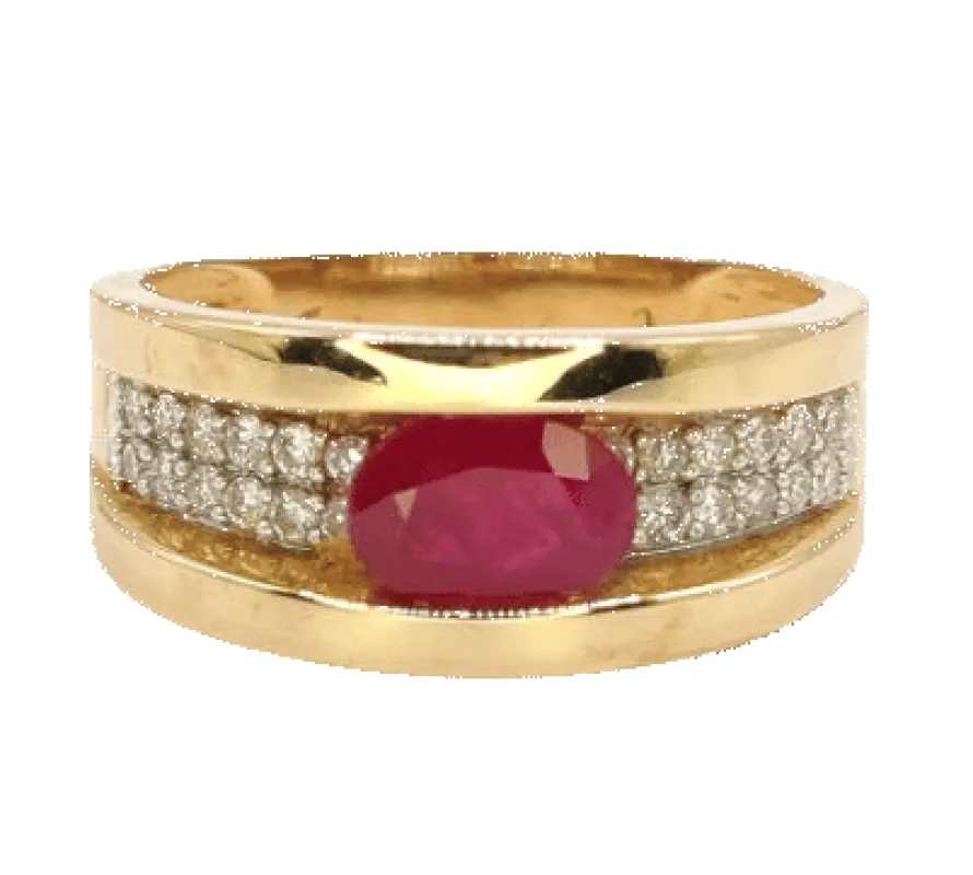 Bague bandeau or jaune ornée d'un rubis et de diamants sold by 58 Facettes