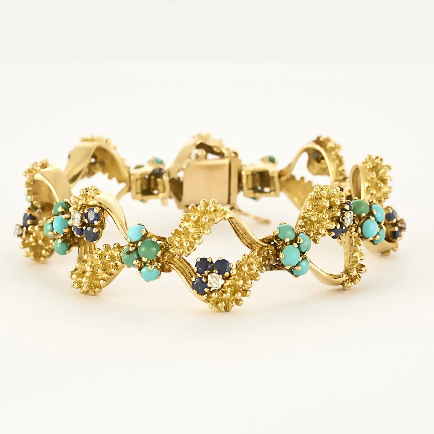 Bracelet en or jaune, turquoises, saphirs et diamants sold by 58 Facettes product image thumbnail 3