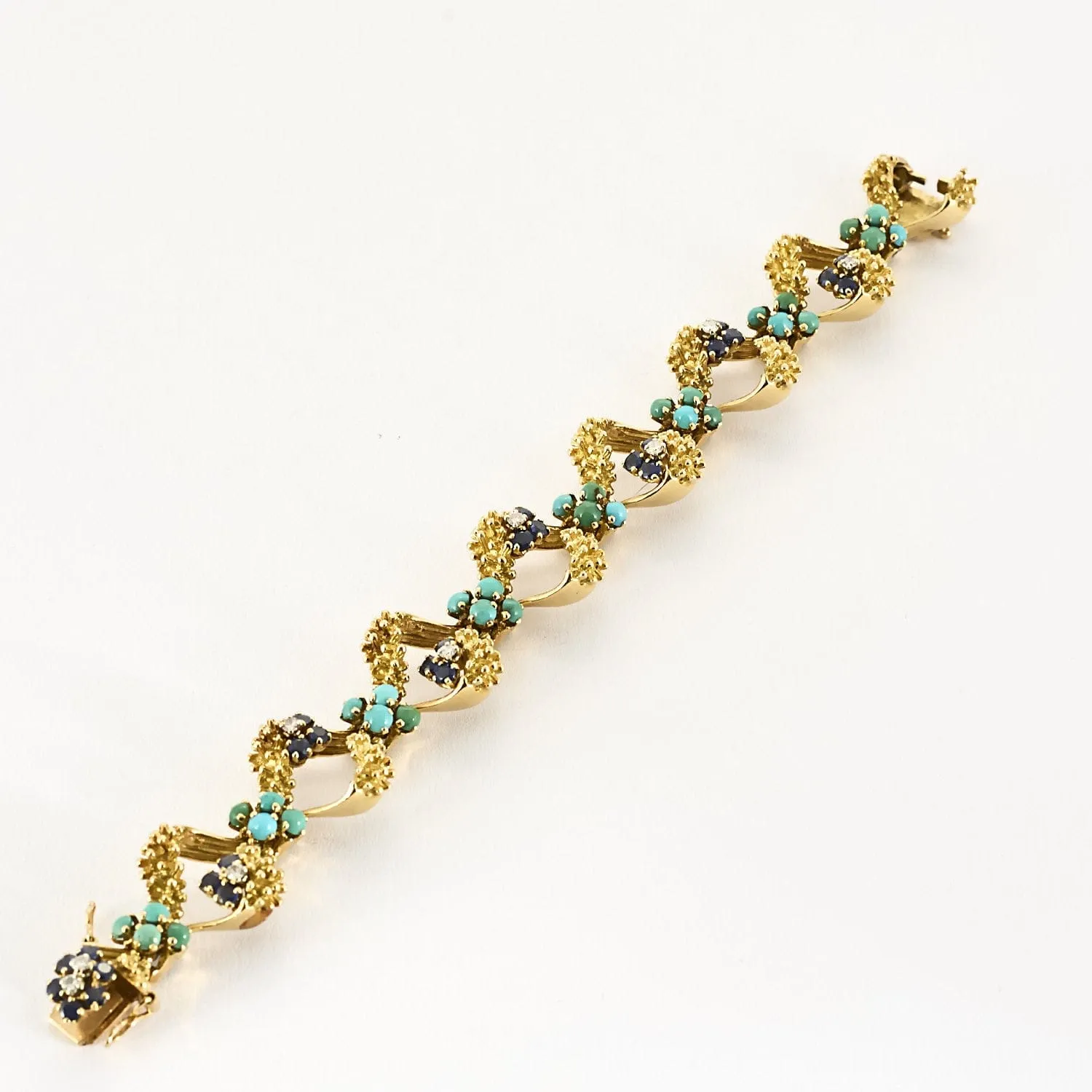 Bracelet en or jaune, turquoises, saphirs et diamants sold by 58 Facettes product image thumbnail 4