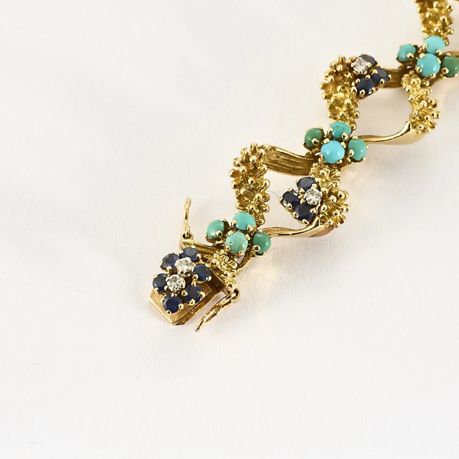 Bracelet en or jaune, turquoises, saphirs et diamants sold by 58 Facettes product image thumbnail 5