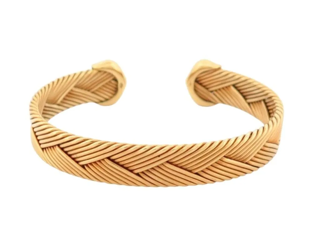 vintage bracelet CARTIER double c tisse or jaune 18k jonc 33.5gr boite sold by 58 Facettes product image thumbnail 4