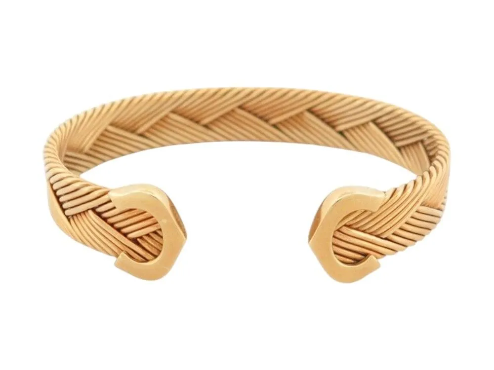 vintage bracelet CARTIER double c tisse or jaune 18k jonc 33.5gr boite sold by 58 Facettes