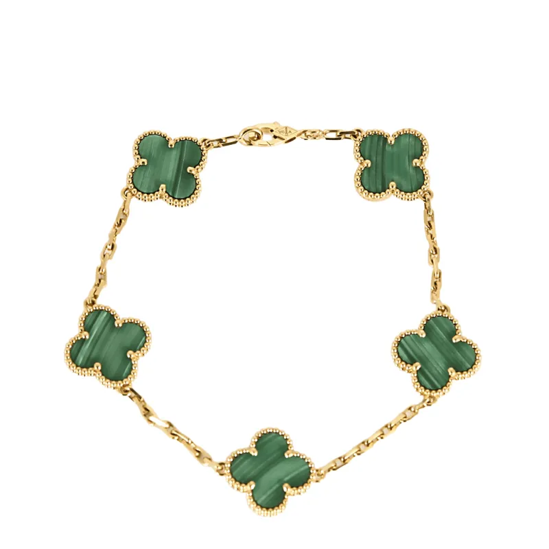 Van Cleef & Arpels Bracelet Vintage Alhambra 5 motifs en or jaune et malachite sold by 58 Facettes