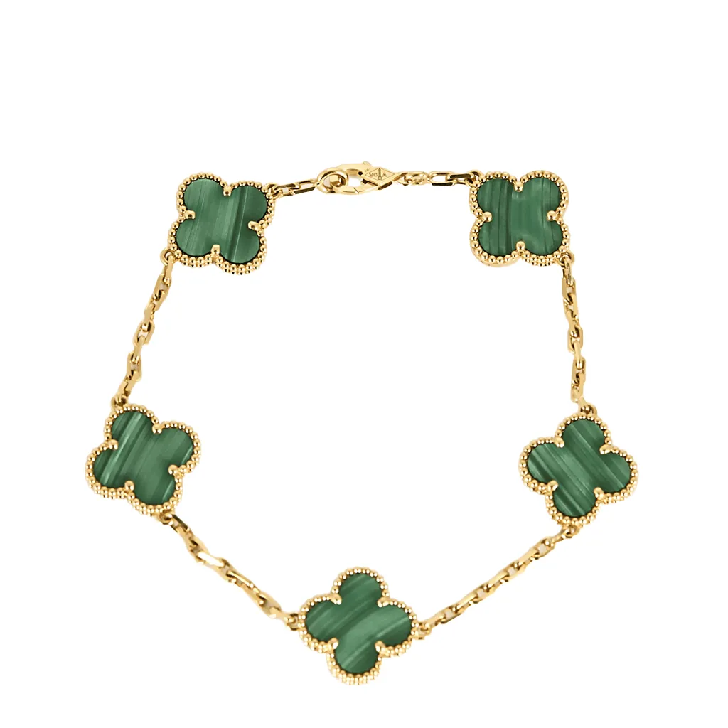 Van Cleef & Arpels Bracelet Vintage Alhambra 5 motifs en or jaune et malachite sold by 58 Facettes