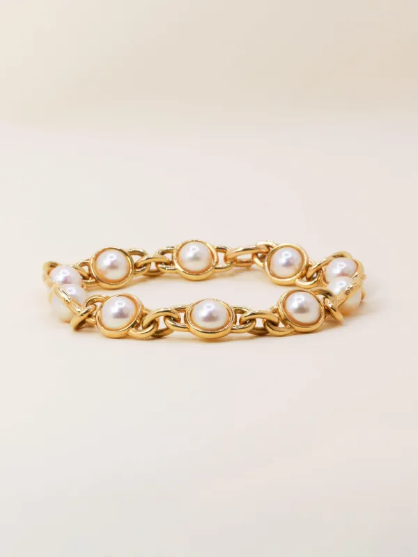 Bracelet chaîne vintage or jaune perles Akoya sold by 58 Facettes