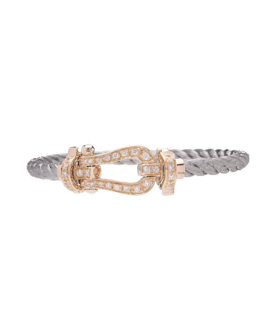 Bracelet mousqueton en or rose 18K, acier et diamants sold by 58 Facettes