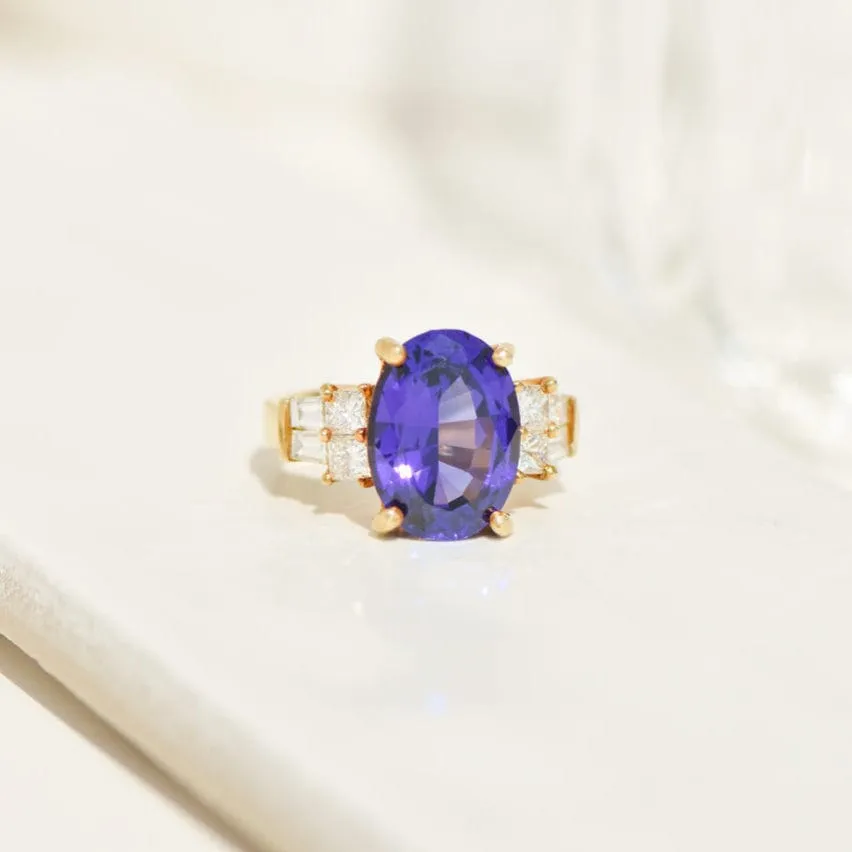 Bague cocktail vintage exclusive en or jaune 18 carats avec tanzanite et diamants sold by 58 Facettes product image thumbnail 3