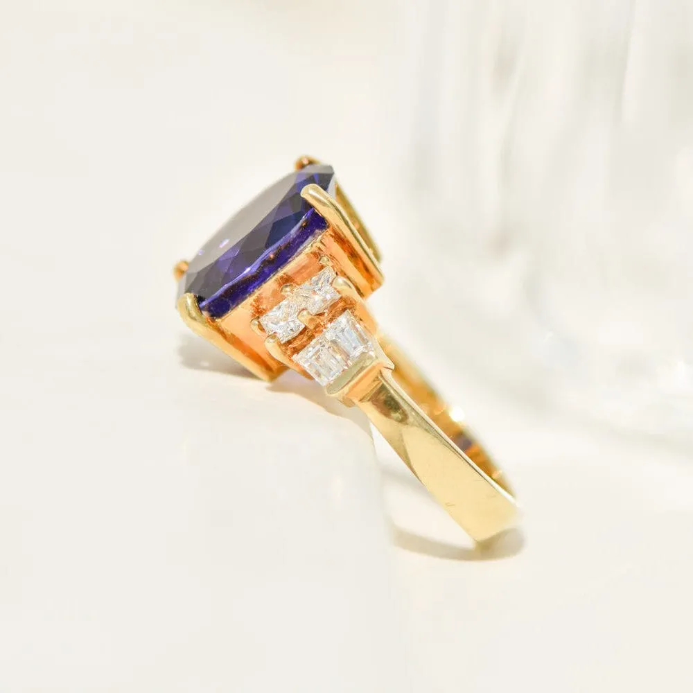Bague cocktail vintage exclusive en or jaune 18 carats avec tanzanite et diamants sold by 58 Facettes product image thumbnail 2