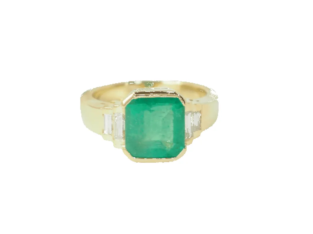 Bague en or jaune, émeraude et diamants sold by 58 Facettes