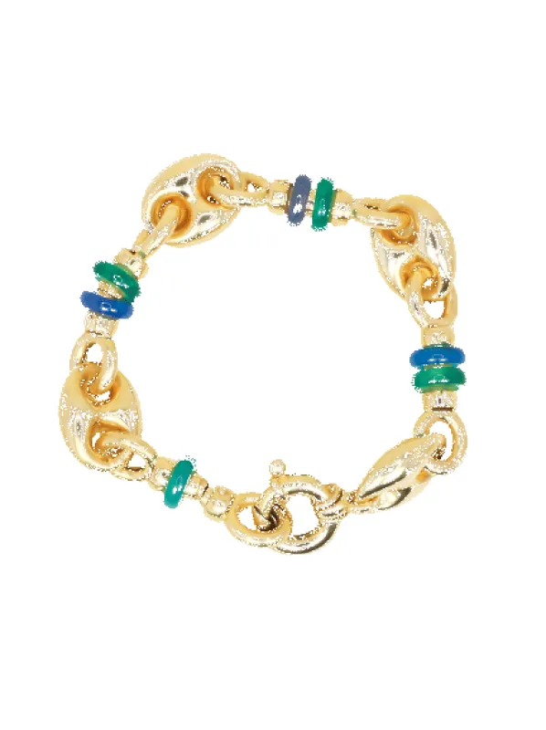 Bracelet chaîne maille grain de café en or jaune 18 carats et agate sold by 58 Facettes