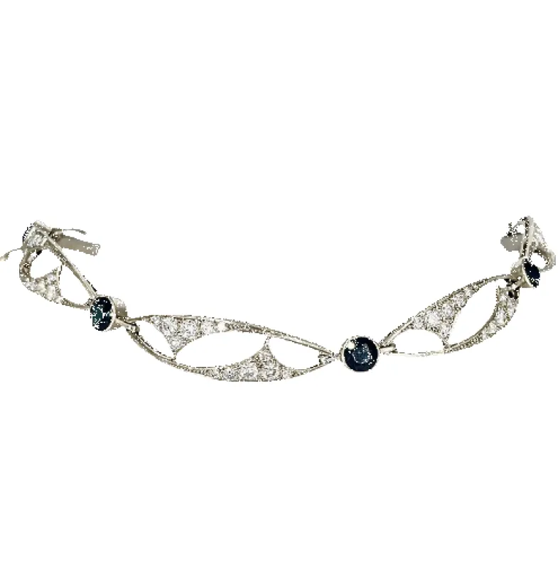 Bracelet Art Nouveau platine, diamants et saphirs sold by 58 Facettes