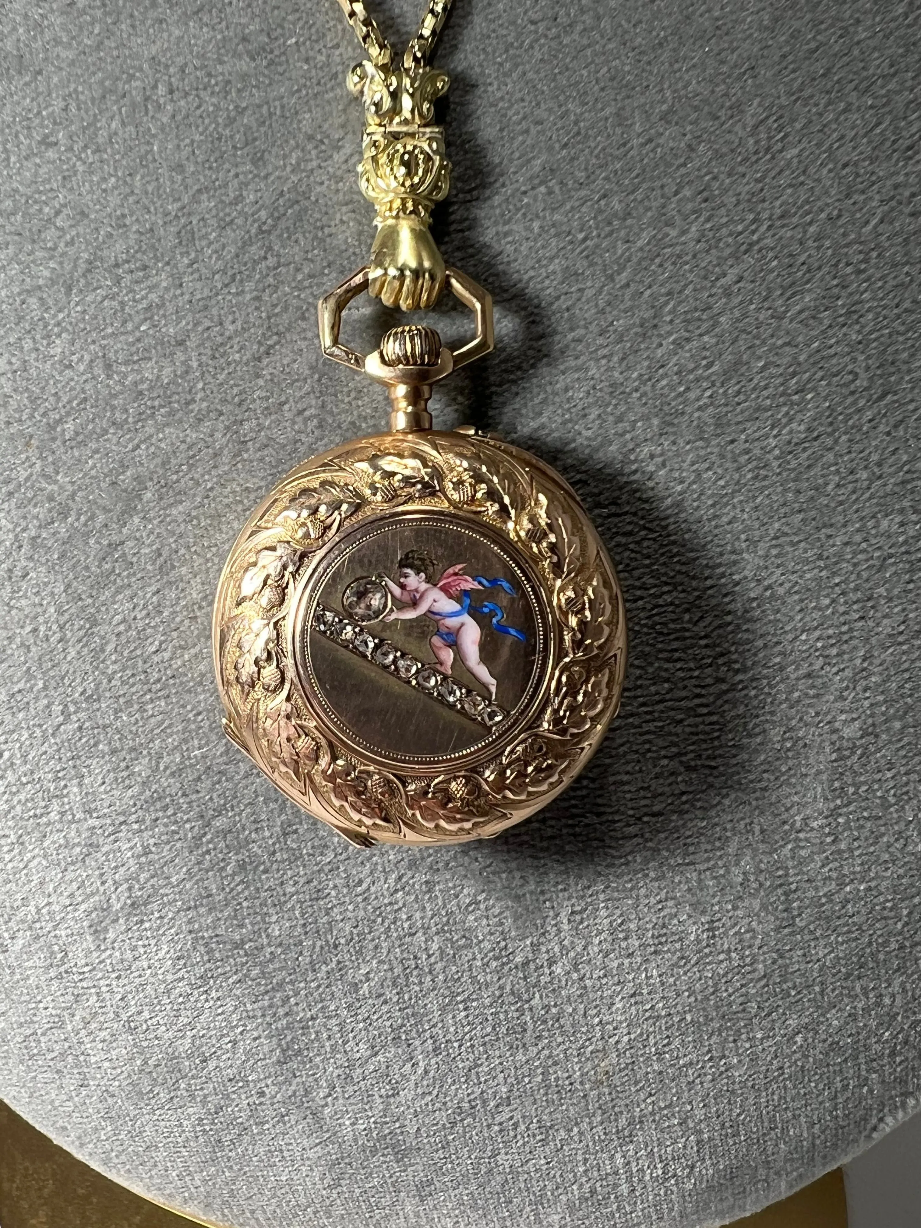 Montre de col émaillé et sa chaîne en or jaune sold by 58 Facettes product image thumbnail 4