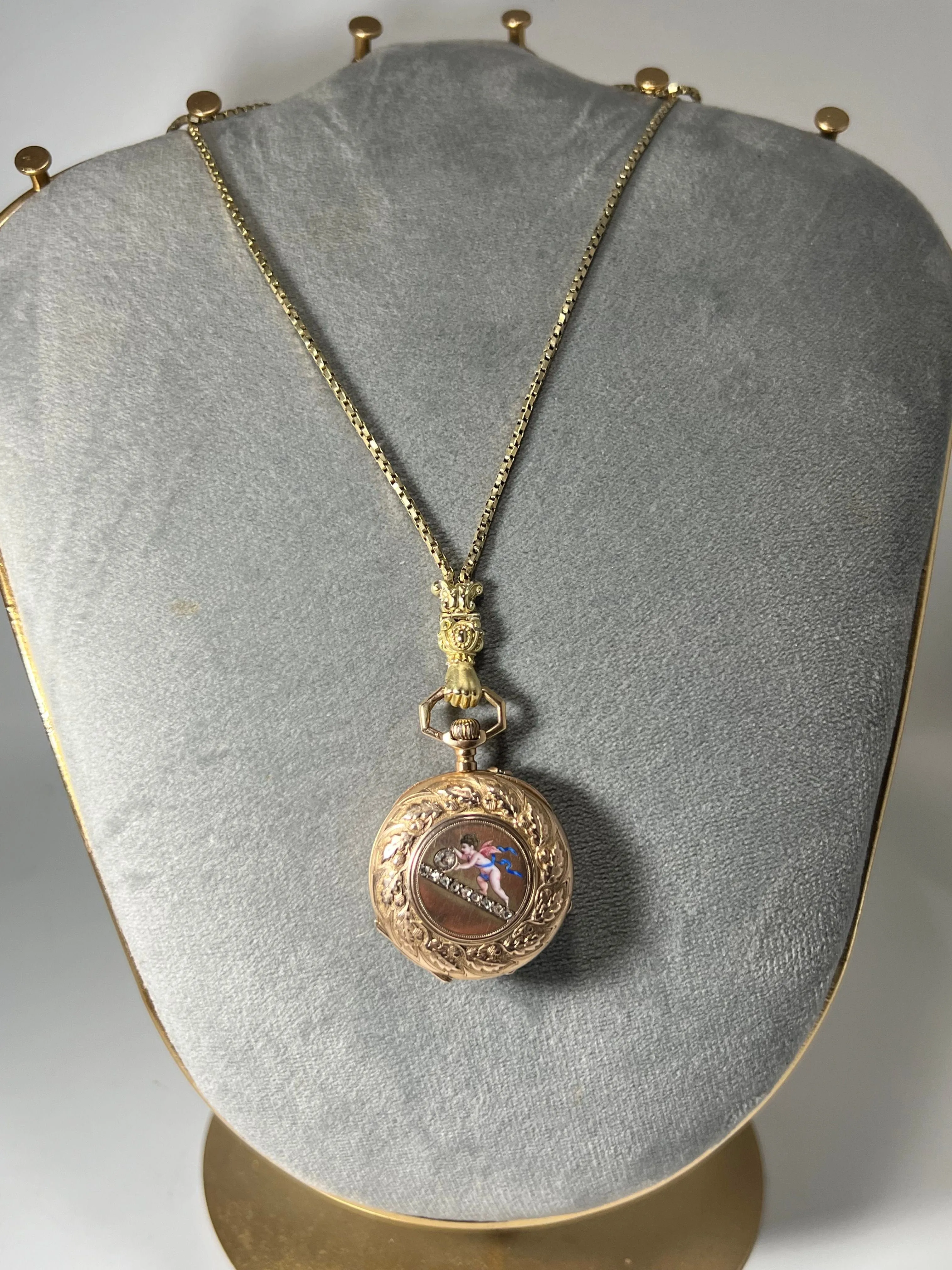 Montre de col émaillé et sa chaîne en or jaune sold by 58 Facettes product image thumbnail 2