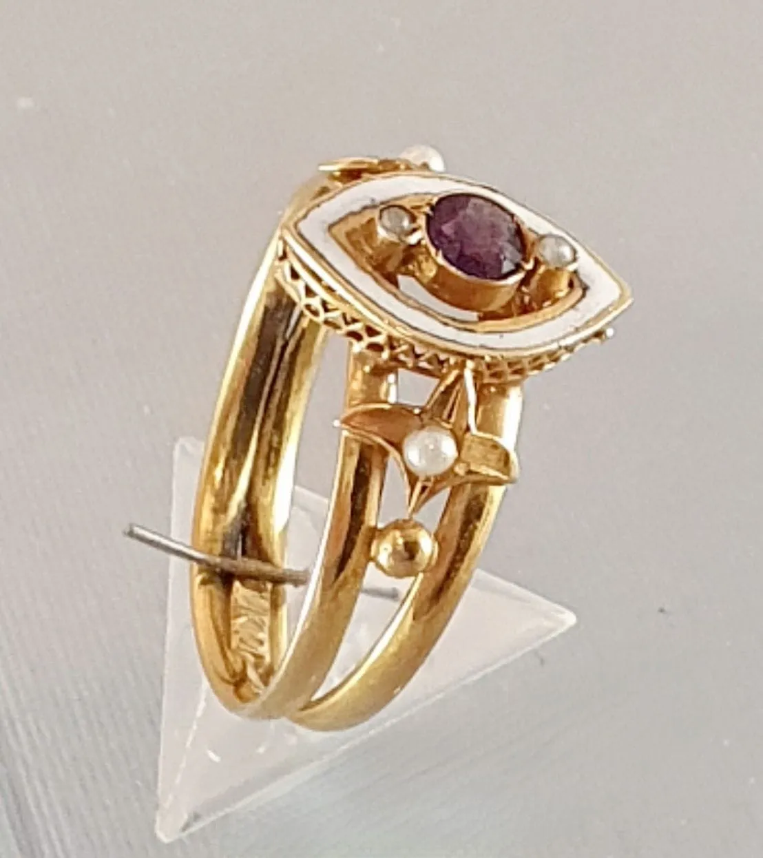 BAGUE ANCIENNE MARQUISE EMAIL AMETHYSTE PERLES sold by 58 Facettes product image thumbnail 4