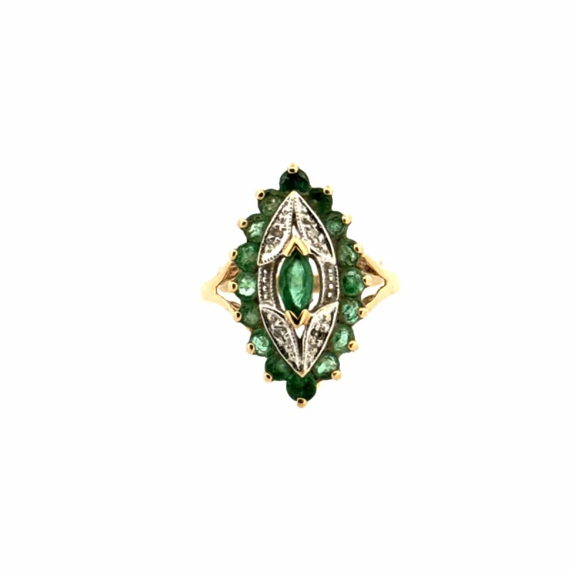 Bague Marquise Or Jaune Émeraudes & Diamants sold by 58 Facettes