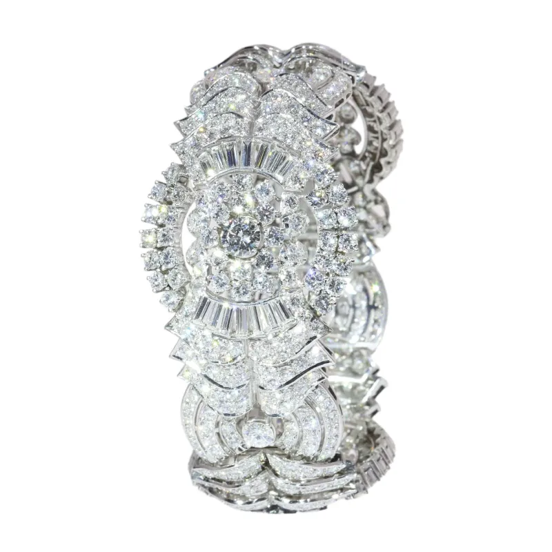 Bracelet articulé vintage années 1950 en platine et diamants made by 58 Facettes