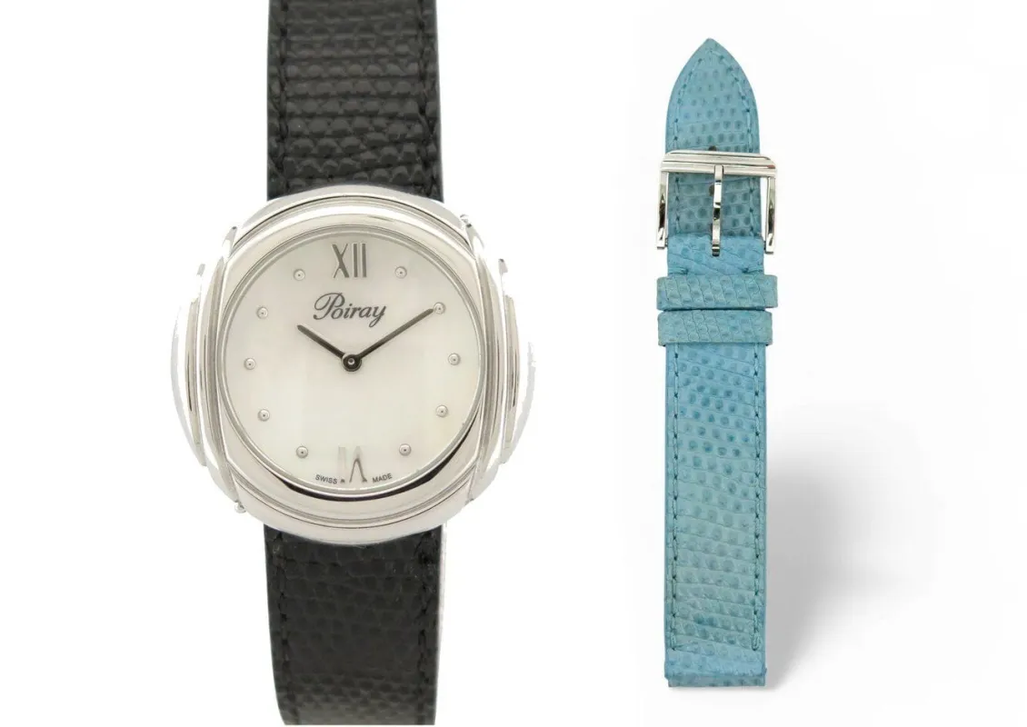 Poiray Rive Droite - Montre quartz 31 mm en acier, bracelet cuir made by 58 Facettes
