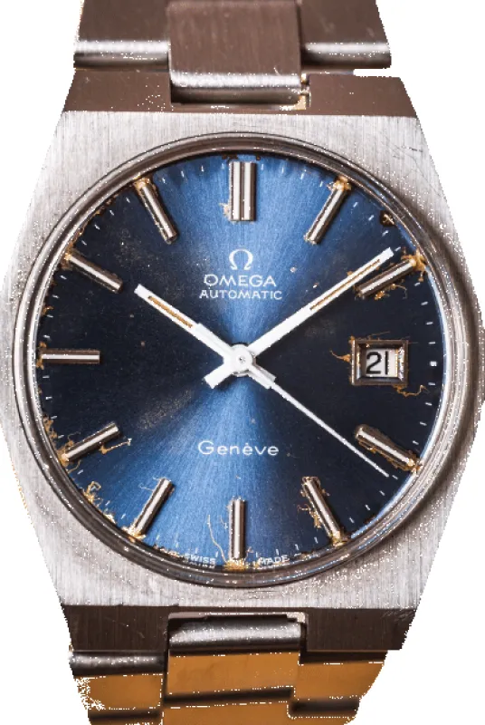 Omega Genève, cadran bleu, bracelet en acier, automatique sold by 58 Facettes