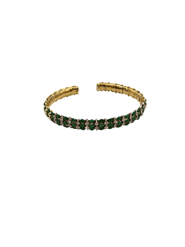 Bracelet vintage en or blanc et jaune 18 carats, émail vert et diamants sold by 58 Facettes
