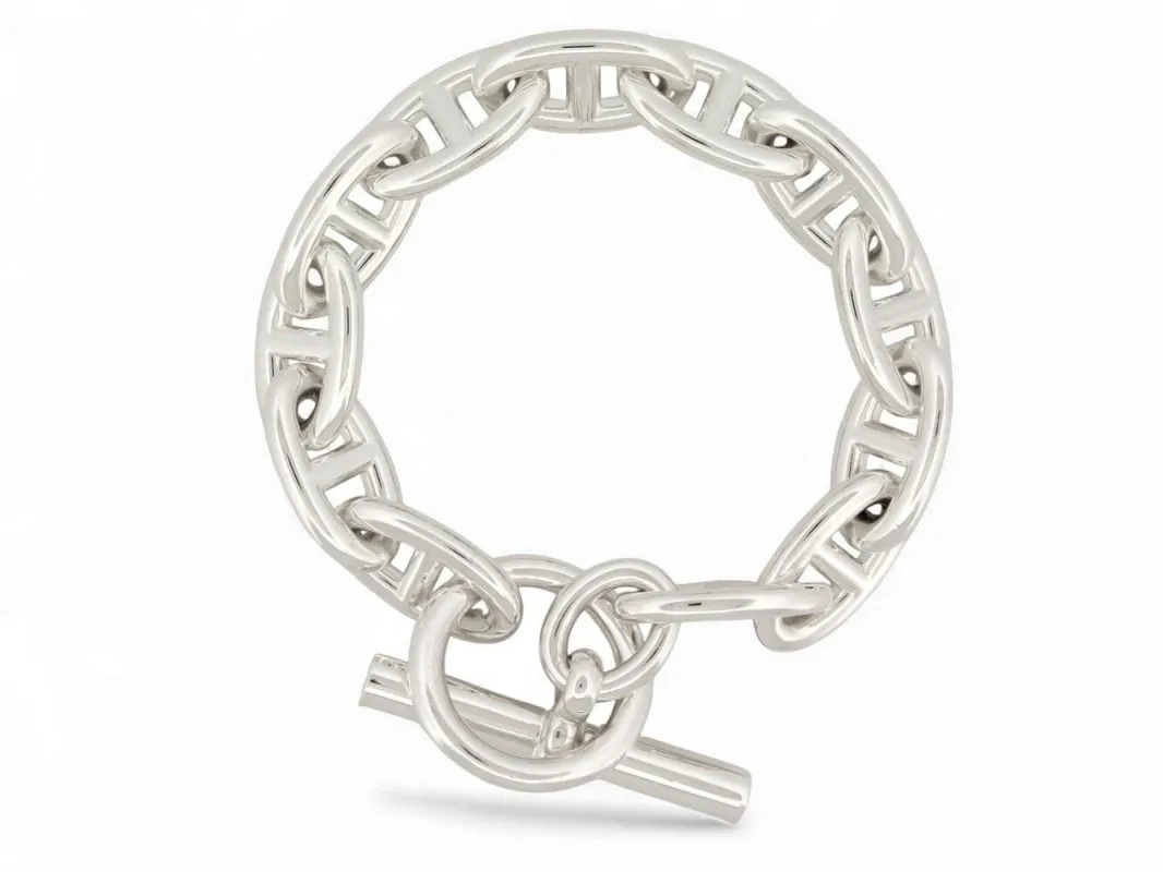 bracelet HERMES chaine d'ancre gm h101672b 12 maillons argent 70gr sold by 58 Facettes