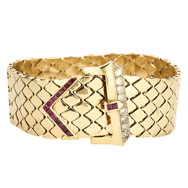 Elegant Bracelet ruban or jaune, diamants et rubis made by 58 Facettes