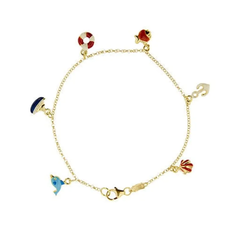 Bracelet or jaune avec breloques en émail sold by 58 Facettes