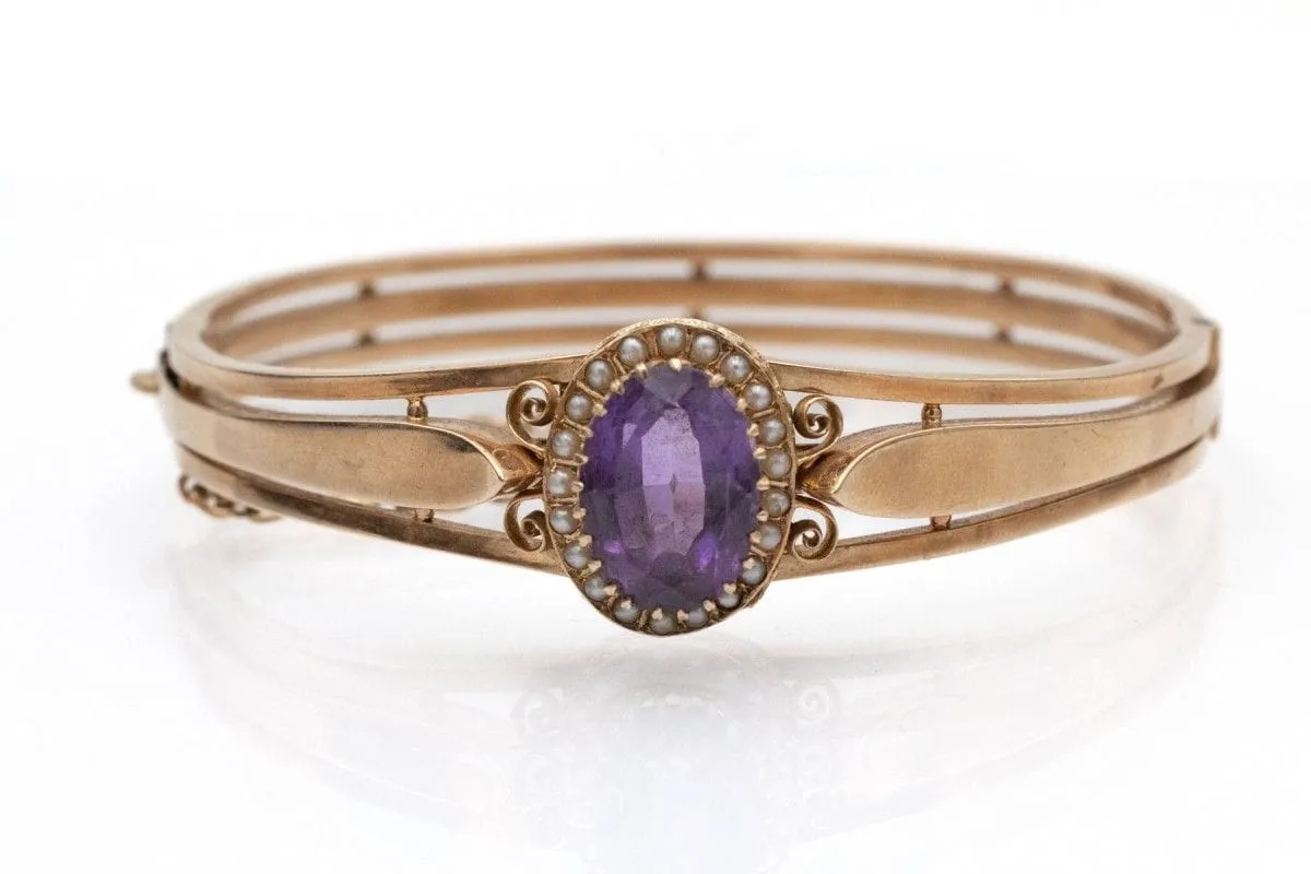 Bracelet ancien en or jaune avec améthyste et perles, fin 19e début 20e siècle made by 58 Facettes