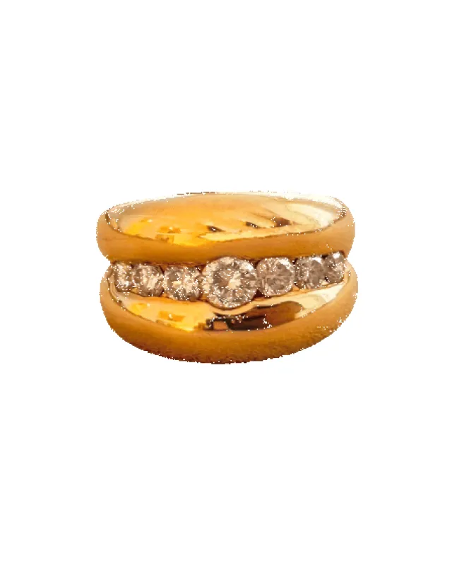 Bague double jonc bandeau en or jaune 18 carats et diamants sold by 58 Facettes
