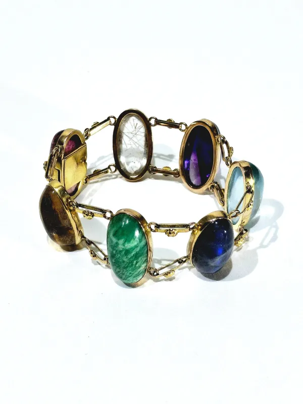 Bracelet en or champagne 18 carats et pierres fines cabochon made by 58 Facettes