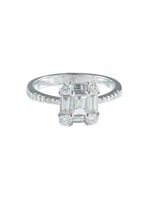 Bague en or blanc 750 avec diamants baguette et brillant sold by 58 Facettes