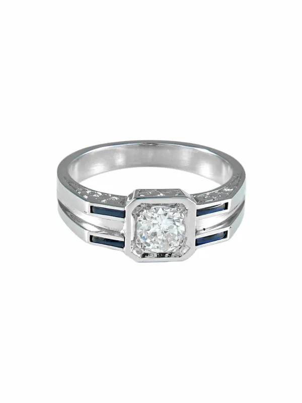 Bague solitaire en or blanc 750 avec diamant et saphirs sold by 58 Facettes