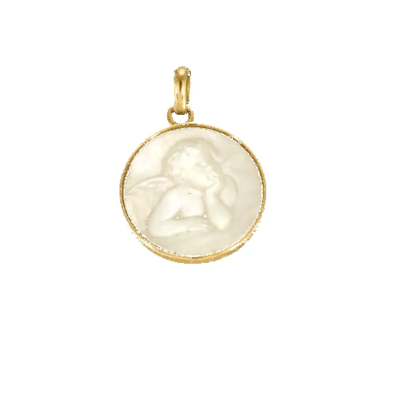 Médaille en nacre et or jaune 18kt ange Raphaël made by 58 Facettes