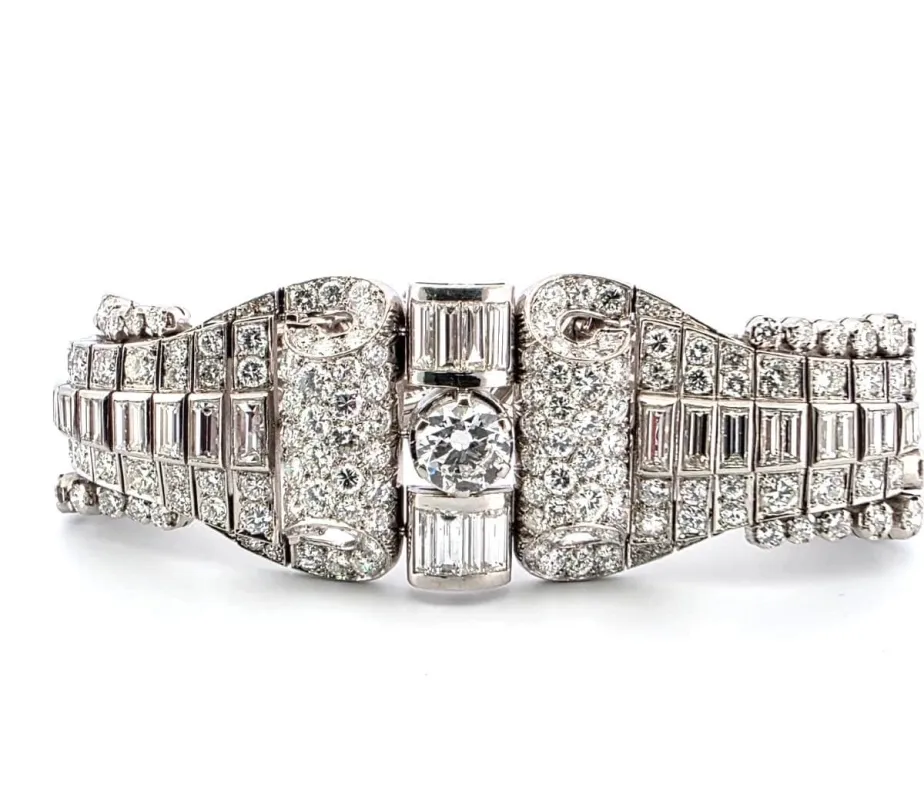 Bracelet en platine serti de diamants taille brillant et baguette made by 58 Facettes