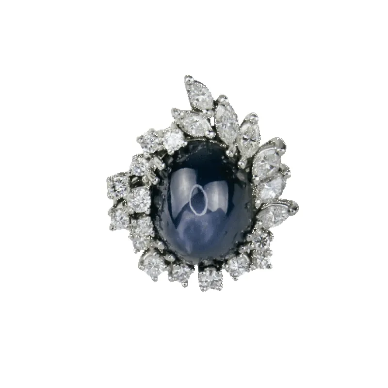 Prächtiger Weißgold-Ring mit Safir und Brillanten made by 58 Facettes