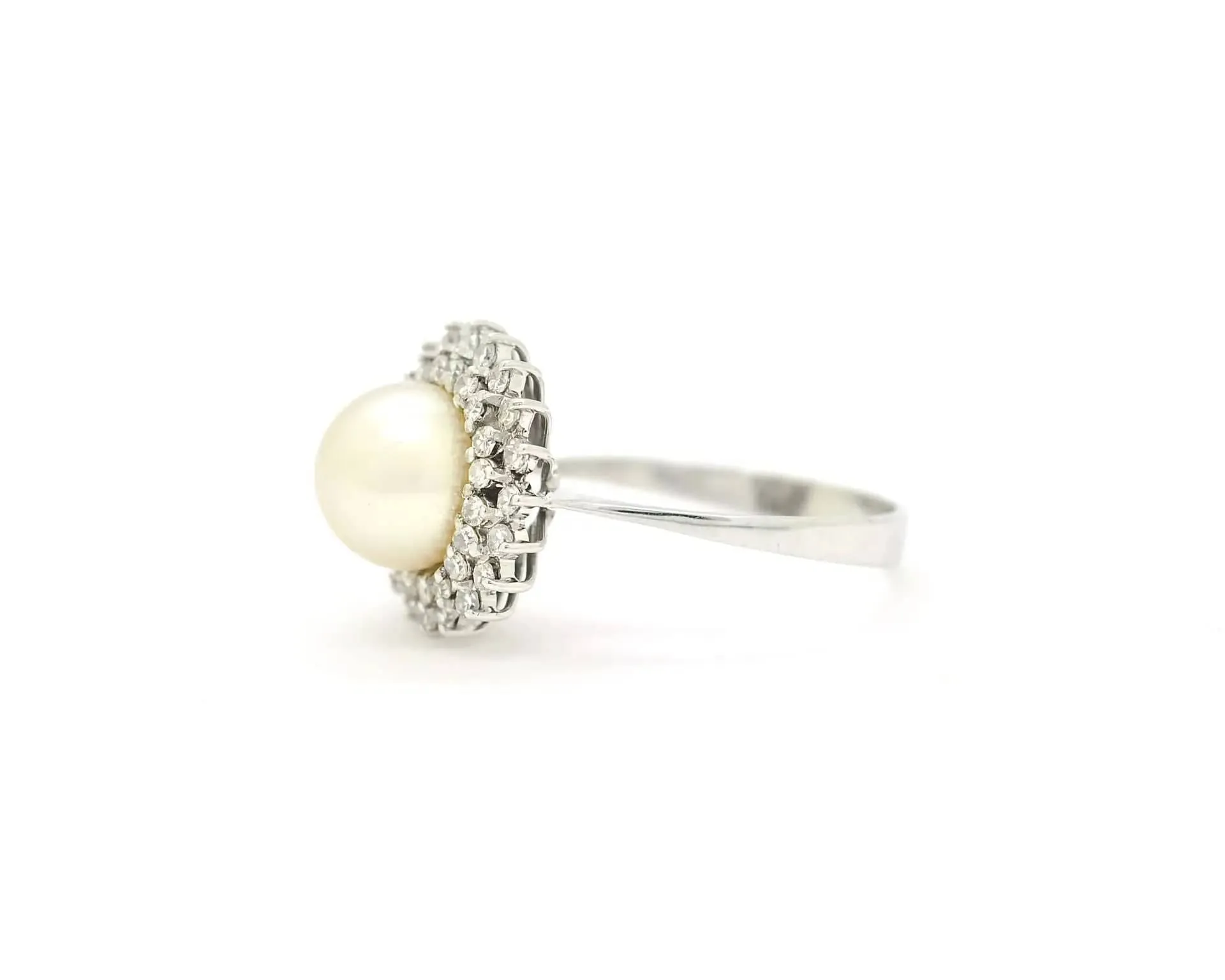Bague double rangée en or blanc avec perle et diamants sold by 58 Facettes product image thumbnail 2