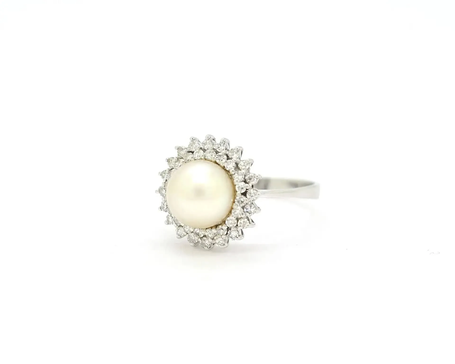 Bague double rangée en or blanc avec perle et diamants sold by 58 Facettes product image thumbnail 3