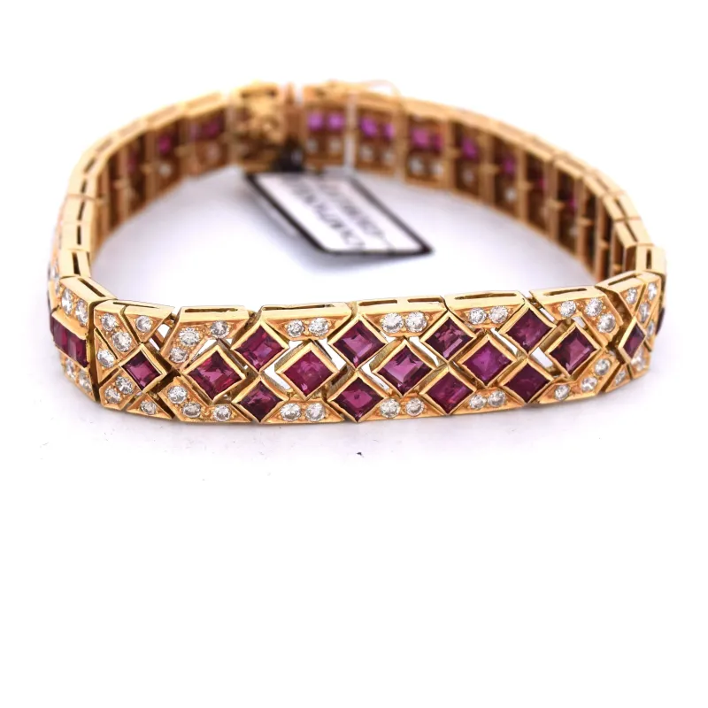 Bracelet vintage en or jaune 18 carats avec rubis et diamants made by 58 Facettes