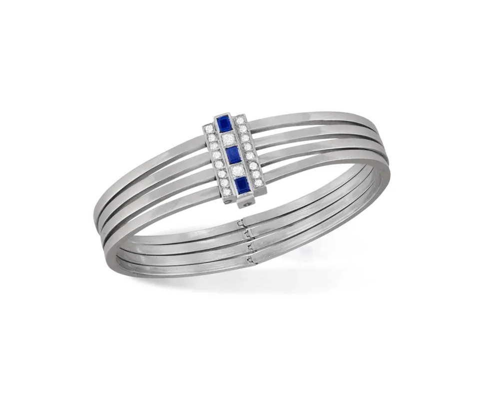 Bracelet 4 joncs en platine, diamants et saphirs sold by 58 Facettes