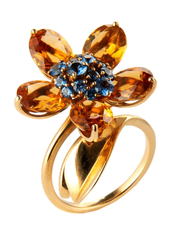 Van Cleef & Arpels - Bague Fleur Saphirs et Citrines en or jaune sold by 58 Facettes
