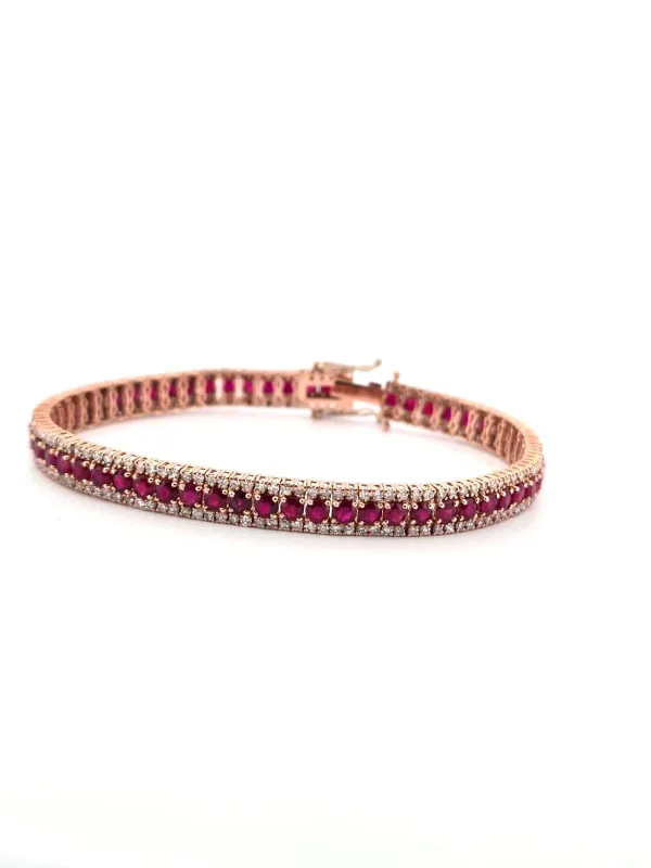 Bracelet tennis en or rose et diamants, rubis made by 58 Facettes