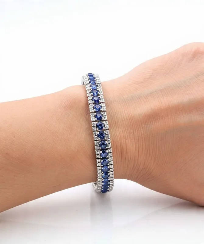 Bracciale tennis en or blanc 18k et zaffirs, diamants sold by 58 Facettes